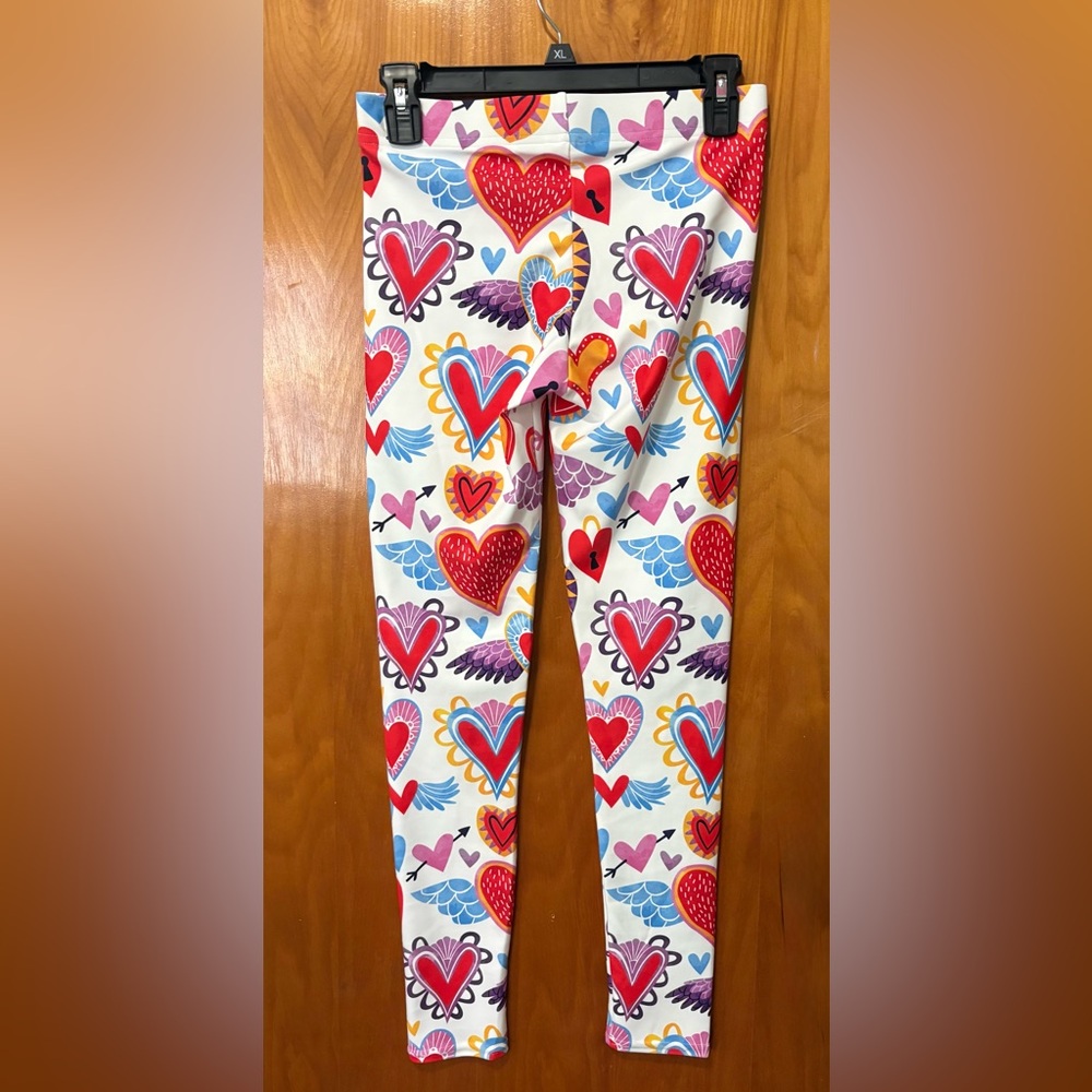 FiercePulse Athletic White & Multi-color Heart Print Workout Leggings Size M - Picture 4 of 8